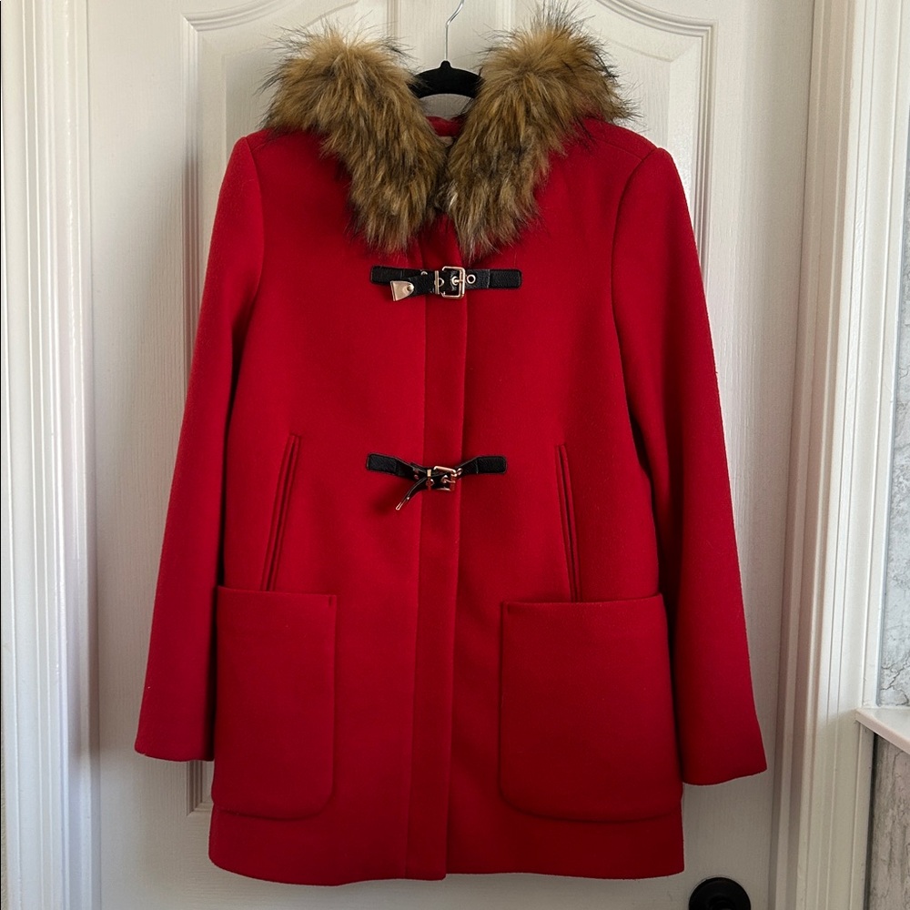 Candie’s Red Coat with Faux Fur Hood, size S/M